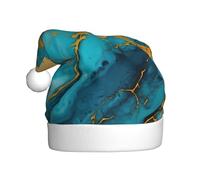 Adult plush Christmas hat MJHKXLJ Azurite Teal and Foil Gold Oil Marble Pattern Printed with soft touch for Christmas party