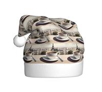 Adult plush Christmas hat MJHKXLJ Parisian Coffee Eiffel Tower Printed with soft touch for Christmas party