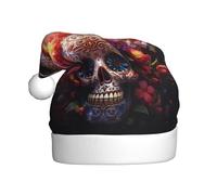 Adult plush Christmas hat MJHKXLJ Sugar Horror Skull and Flowers Printed with soft touch for Christmas party