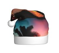 Adult plush Christmas hat MJHKXLJ Tropical Hawaii Palm Tree Ocean Sea Sunset Printed with soft touch for Christmas party