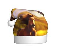Adult plush Christmas hat WHJSHOP Brown Horse Pattern with soft touch for Christmas party