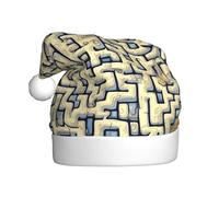Adult plush Christmas hat WHJSHOP Labyrinth Treasure Map Pattern with soft touch for Christmas party suitable for men and women