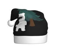 Adult plush Christmas hat WHJSHOP Little white bear next to a pine tree Pattern with soft touch for Christmas party