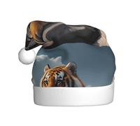 Adult plush Christmas hat WHJSHOP Majestic Tiger Resting on a Rock with Cloudy Sky Picture soft and comfortable for parties dances Halloween