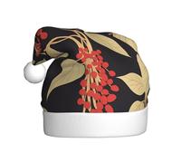 Adult plush Christmas hat WHJSHOP Red berries on the vine Pattern with soft touch for Christmas party