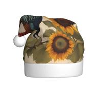 Adult plush Christmas hat WHJSHOP Vintage Sunflower Rooster Pattern with soft touch for Christmas party