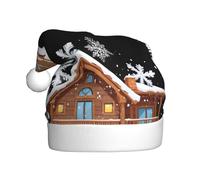 Adult plush Christmas hat WHJSHOP White snowflakes are falling on the eaves Pattern with soft touch for Christmas party