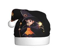 Adult plush Christmas hat WHJSHOP Witch holding a magic wand Pattern with soft touch for Christmas party