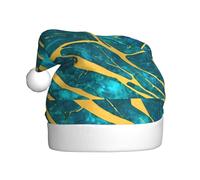 Adult plush Christmas hat YYHHAOFA Azurite Teal and Foil Gold Oil Marble Pattern Picture with soft touch for Christmas party suitable for men and women