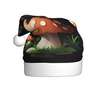 Adult plush Christmas hat YYHHAOFA Little black rabbit sitting on a mushroom Picture with soft touch for Christmas party