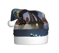 Adult plush Christmas hat YYHHAOFA New York Manhattan Bridge Night Picture with soft touch for Christmas party suitable for men and women