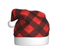 Adult plush Christmas hat YYHHAOFA red black buffalo check plaid pattern Picture with soft touch for Christmas party suitable for men and women