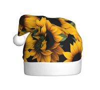 Adult plush Christmas hat YYHHAOFA Sunflower on Black B Picture with soft touch for Christmas party