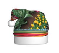 Adult plush Christmas hat YYHHAOFA Tulip Scape Picture with soft touch for Christmas party suitable for men and women