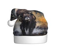 Adult plush Christmas hat YYHWHJDE North American bison Printing with soft touch for Christmas party