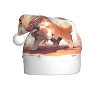Adult plush Christmas hat YYHWHJDE Puppy pulling colorful flags Printing with soft touch for Christmas party