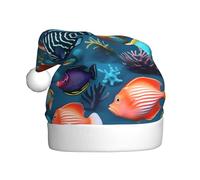 Adult Plush Hat, Submarine Reef Fish Print Design, Soft and Skin-Friendly, Not Tight, Suitable for Holiday Wear. Black