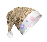 Adult Plush LED Christmas Hat - 3 Modes Light Up Holiday Party Headwear | Footprints Printed Flannel Lined LED Santa Hat - 3 Light Modes for Xmas New Year