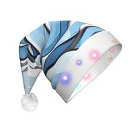 Adult Plush Santa Style Hat, LED Blinking, Full Waves Lapping at The Rocks Print Soft Polyester for Festival Party Black