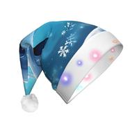 Adult Plush Santa Style Hat, LED Blinking, Full Winter The Dolphin Print Soft Polyester for Festival Party Black
