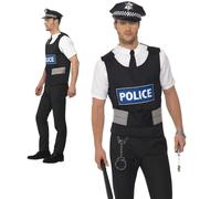 Smiffy's Men's Policeman Instant Kit, Vest, Mock Shirt, Hat And Handcuffs, - kit policeman instant fancy dress mens cop costume smiffys adult outfit
