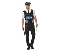 Smiffy's Men's Policeman Instant Kit, Vest, Mock Shirt, Hat And Handcuffs, - kit policeman instant fancy dress mens cop costume smiffys adult outfit