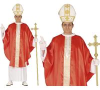 FIESTAS GUIRCA Pope Mens Fancy Dress Costume - Red Cardinal Costume with Pope Hat - Bishop Fancy Dress Men Size M 38-40