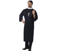 Smiffys Priest Costume, Black with Robe & Collar, Saints and Sinners Fancy Dress, Adult Dress Up Costumes