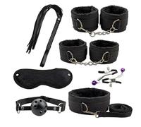 Adult Products Sextoy BDSM Bondage Set Handcuffs Whip Anal Plug Collar Gag Rope Leather Restraint Kits Sex Toys for Couples(Nylon 7pcs Black)