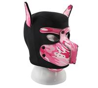 Adult Puppy Hood Mask, Soft Neoprene Black Dog Costume for Men - Full Face Kinky Fetish Pup Play, BDSM Puphood, Cosplay, Halloween, Gimp Muzzle, Sissy Kink, Furry Bondage Accessory (Pink Camouflage)