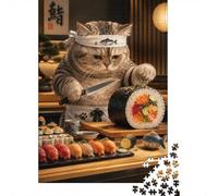 Adult Puzzle, 1000 Pieces, Cat Sushi Chef Preparing Rolls, 70x50cm/1000pcs