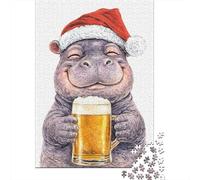Adult Puzzle, 1000 Pieces, Happy Hippo with Christmas Beer, 38x26cm/1000pcs