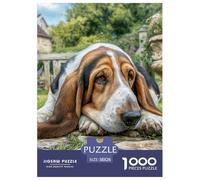 Adult Puzzle Basset Hound Oil Painting 1000 Pieces - Parent-Child Interactive Decoration for Home | 38x26cm/1000pcs