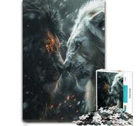 Adult Puzzle Black Lion Vs White One 1000pcs (52x38cm) | A winter gift for adults for family time for puzzle fans.