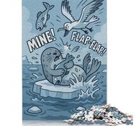 Adult Puzzle Game Cartoon Seal And Seagull Fish Dispute Wooden Puzzles for Adults Jigsaw Puzzles for Adults Educational Game Challenge Toy 1000pcs (75x50cm)
