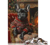 Adult Puzzle Game Christmas Bulldog in Sweater by Fireplace French Bulldog in Sweater Puzzle for Adults And Teenager Home Decoration Puzzle Toys 500pcs (52x38cm)