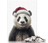 Adult Puzzle Game Christmas Panda with Santa Hat Portrait Puzzle for Adults And Teenager Home Decoration Puzzle Toys 500pcs (52x38cm)