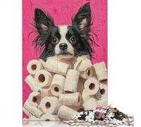 Adult Puzzle Game Dog with Toilet Paper Painting Papillon Dog Toilet Art Puzzle for Adults And Teenager Home Decoration Puzzle Toys 1000pcs (75x50cm)