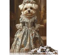 Adult Puzzle Game Maltese Dog in Floral Blue Elegance Victorian Pet Portrait Decor Puzzle for Adults And Teenager Home Decoration Puzzle Toys 1000pcs (75x50cm)
