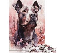 Adult Puzzle Game Pit Bull And Pink Flowers Puzzle Jigsaws for Adults Puzzle for Adults And Teenager 500pcs (52x38cm)
