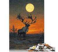 Adult Puzzle Game Reindeer Under Full Moon Wooden Puzzles for Adults & Teenager Jigsaw Puzzles for Adults 1000pcs (75x50cm)