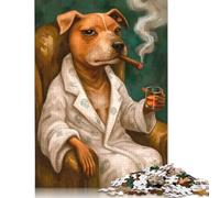 Adult Puzzle Game Sophisticated Dog Smoking Cigar Painting Wooden Puzzles for Adults Jigsaw Puzzles for Adults Educational Game Challenge Toy 500pcs (52x38cm)