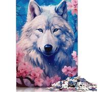 Adult Puzzle Game Wolf Cherry Blossom Puzzle Jigsaws for Adults Puzzle for Adults And Teenager 500pcs (52x38cm)