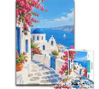 Adult Puzzle Greek Town Greece Art 1000pcs (70x50cm) | For festive family time away from screens, this adult jigsaw puzzle with 1000 pieces creates puzzle time on colder days.