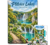 Adult Puzzle Plitvice Lakes Croatia Travel Poster 1000pcs (70x50cm) Jigsaw | For winter weekends, this adult jigsaw puzzle with 1000 pieces works well for shared time during the holidays.