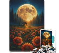 Adult Puzzle Sunflower Field Under A Giant Moon 1000pcs (52x38cm) | Relaxing puzzle activity around the table for shared leisure.