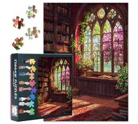 Adult Puzzles 1000 Parts Bookcase - Puzzles Fantasy Art, 70 x 50cm Library Design Difficult Challenging Puzzle Family Game for Men and Women Home Decor (Pink Flowers)