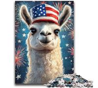 Adult Puzzles 1000 Pieces American Flag Alpaca Challenging Game And Family Play with Fully Interlocking Randomly Shaped Pieces 26x38cm