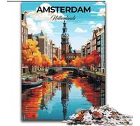 Adult Puzzles 1000 Pieces Amsterdam Netherlands, Suitable for People Aged 14 And Above Challenging To Complete But Fun And Humorous Great Gift 26x38cm