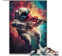 Adult Puzzles 1000 Pieces Astronaut Playing Violin, Challenging Game And Family Play with Fully Interlocking Randomly Shaped Pieces 26x38cm